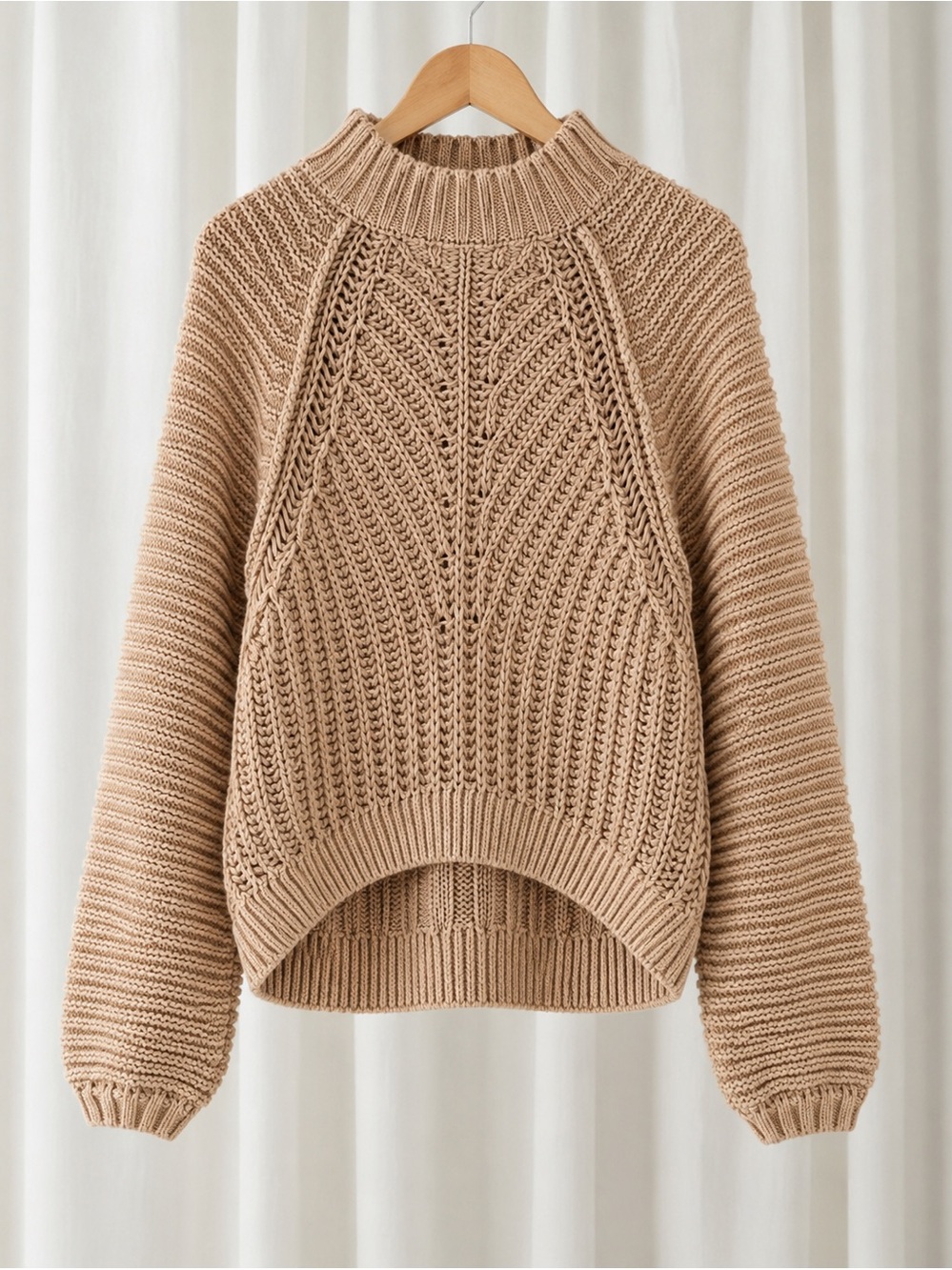Free People Sweetheart Sweater Size S Sand Castle Oversized Cable Knit Mock Neck